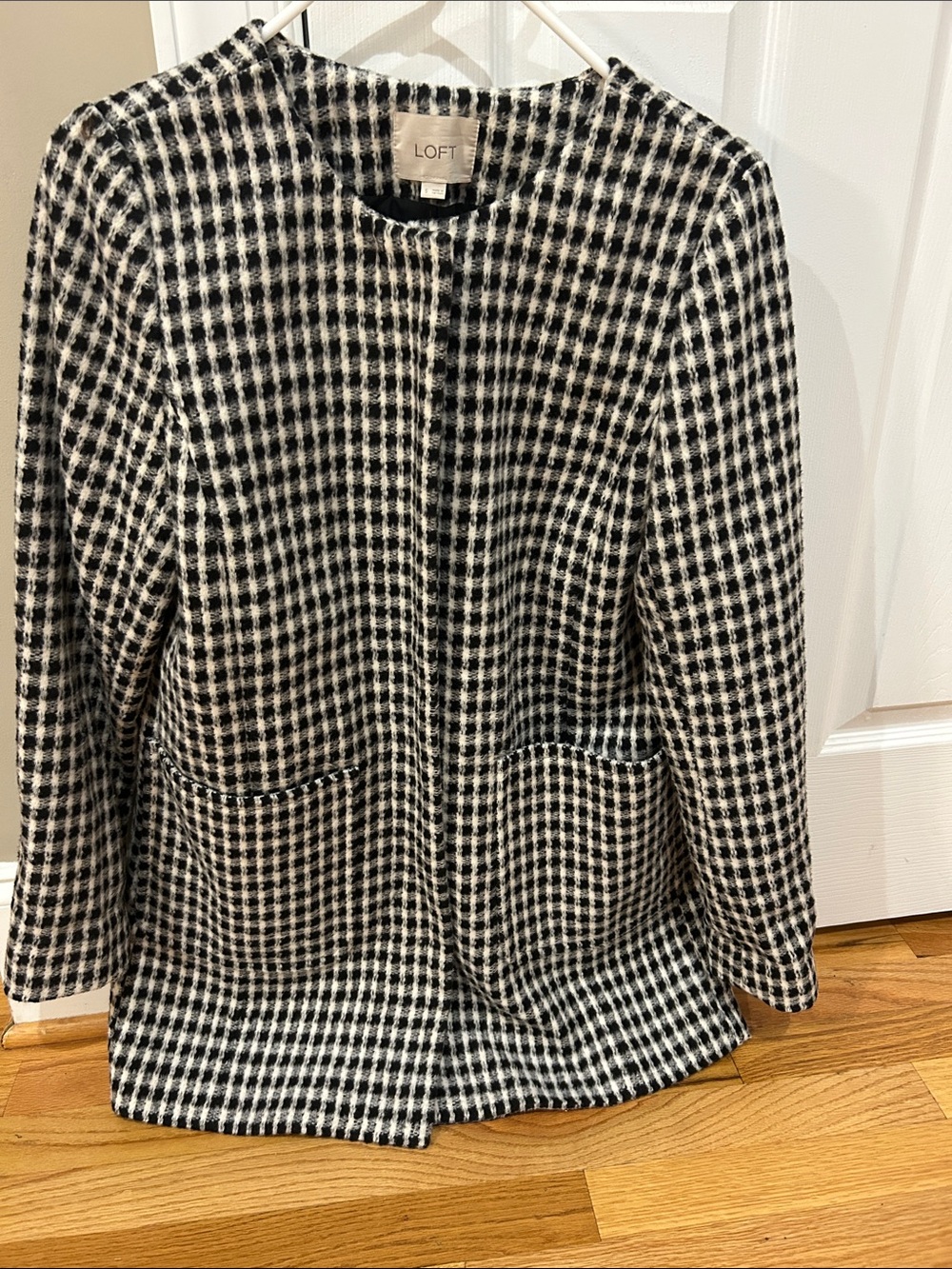 LOFT Black and White Gingham Coat size Small